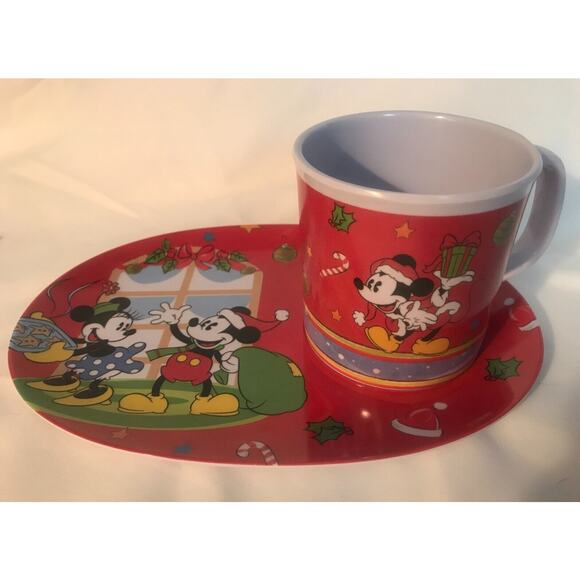 JCPENNEY/DISNEY-Mickey Mouse & Minnie Mouse Christmas Holiday Plate/Mug Set RARE - Picture 1 of 8